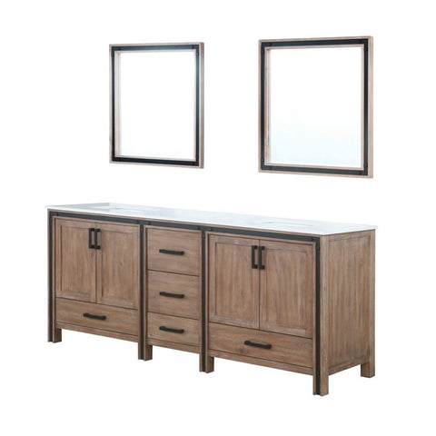 Image of Ziva 80" Rustic Barnwood Double Vanity, Cultured Marble Top, White Square Sink and 30" Mirrors | LZV352280SNJSM30