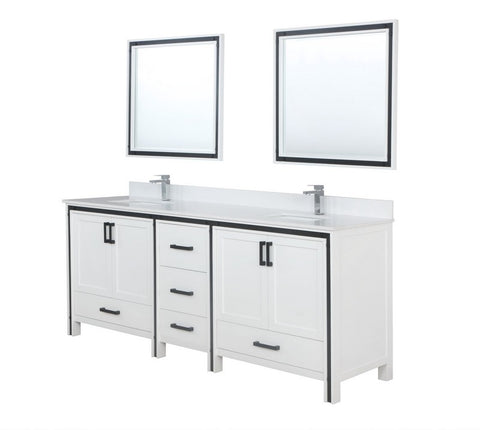 Image of Ziva 84" White Double Vanity, Cultured Marble Top, White Square Sink and 34" Mirrors | LZV352284SAJSM34