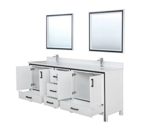 Image of Ziva 84" White Double Vanity, Cultured Marble Top, White Square Sink and 34" Mirrors | LZV352284SAJSM34