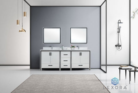 Image of Ziva 84" White Double Vanity, Cultured Marble Top, White Square Sink and 34" Mirrors | LZV352284SAJSM34