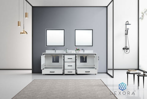 Image of Ziva 84" White Double Vanity, Cultured Marble Top, White Square Sink and 34" Mirrors | LZV352284SAJSM34