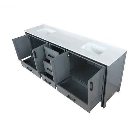 Image of Ziva 84" Dark Grey Double Vanity, Cultured Marble Top, White Square Sink and no Mirror | LZV352284SBJS000