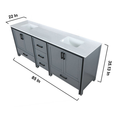 Image of Ziva 84" Dark Grey Double Vanity, Cultured Marble Top, White Square Sink and no Mirror | LZV352284SBJS000