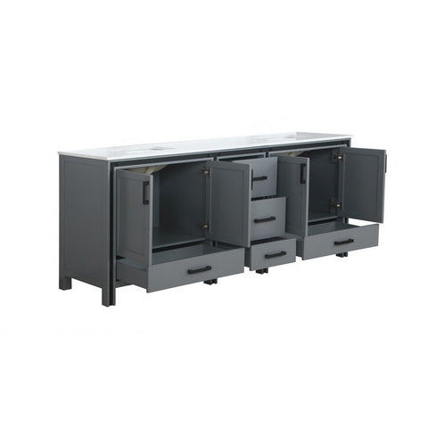 Image of Ziva 84" Dark Grey Double Vanity, Cultured Marble Top, White Square Sink and no Mirror | LZV352284SBJS000
