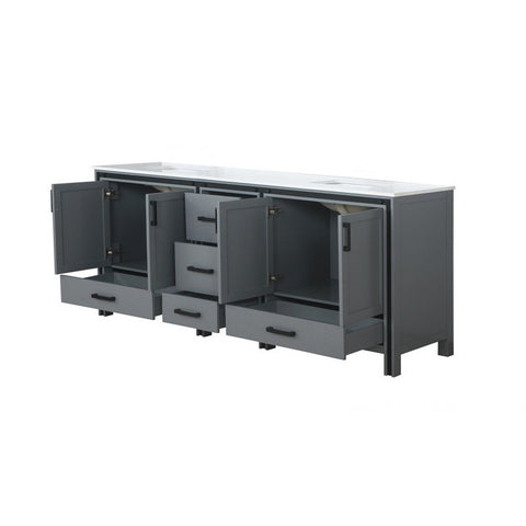 Image of Ziva 84" Dark Grey Double Vanity, Cultured Marble Top, White Square Sink and no Mirror | LZV352284SBJS000