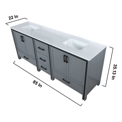 Image of Ziva 84" Dark Grey Double Vanity, Cultured Marble Top, White Square Sink and 34" Mirrors | LZV352284SBJSM34