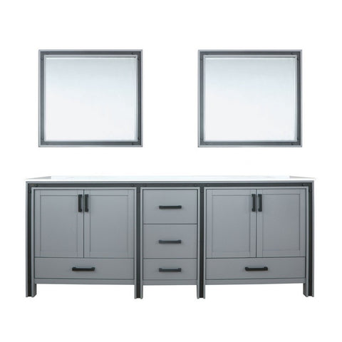 Image of Ziva 84" Dark Grey Double Vanity, Cultured Marble Top, White Square Sink and 34" Mirrors | LZV352284SBJSM34