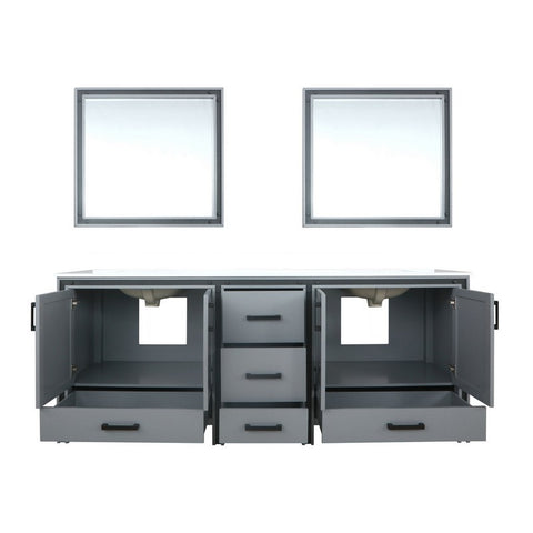 Image of Ziva 84" Dark Grey Double Vanity, Cultured Marble Top, White Square Sink and 34" Mirrors | LZV352284SBJSM34