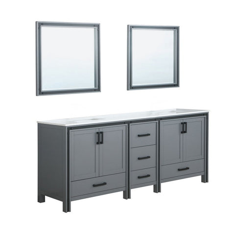 Image of Ziva 84" Dark Grey Double Vanity, Cultured Marble Top, White Square Sink and 34" Mirrors | LZV352284SBJSM34