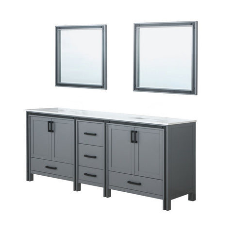 Image of Ziva 84" Dark Grey Double Vanity, Cultured Marble Top, White Square Sink and 34" Mirrors | LZV352284SBJSM34