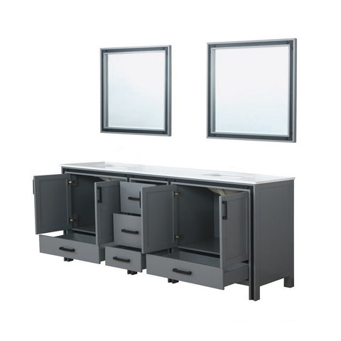 Image of Ziva 84" Dark Grey Double Vanity, Cultured Marble Top, White Square Sink and 34" Mirrors | LZV352284SBJSM34