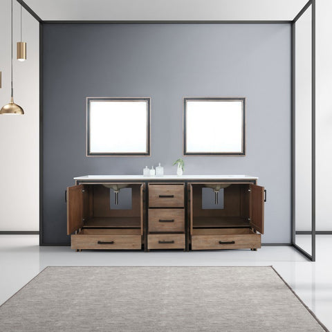 Image of Ziva 84" Rustic Barnwood Double Vanity, Cultured Marble Top, White Square Sink and 34" Mirrors | LZV352284SNJSM34
