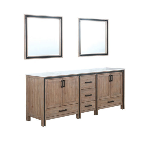 Image of Ziva 84" Rustic Barnwood Double Vanity, Cultured Marble Top, White Square Sink and 34" Mirrors | LZV352284SNJSM34