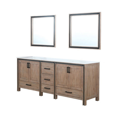 Image of Ziva 84" Rustic Barnwood Double Vanity, Cultured Marble Top, White Square Sink and 34" Mirrors | LZV352284SNJSM34