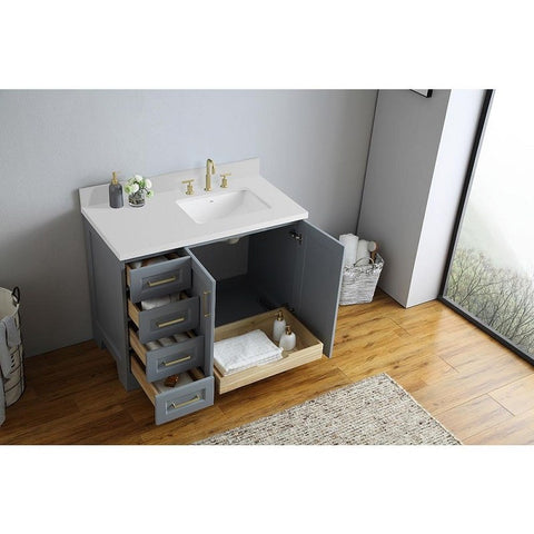 Image of Ariel Taylor 43" Grey Modern Right offset Rectangle Sink Bathroom Vanity