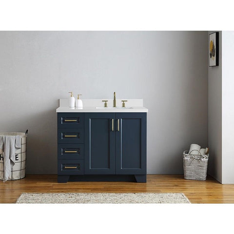 Image of Ariel Taylor 43" Midnight Blue Modern Rectangle Sink Bathroom Vanity Q43SRB-WQR-MNB