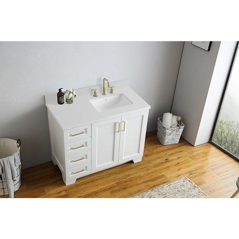 Image of Ariel Taylor 43" White Modern Rectangle Sink Bathroom Vanity Q43SRB-WQR-WHT
