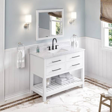 Image of Alexander Wavecrest Contemporary 48" White Single Undermount Sink Vanity With Marble Top | VKITWAV48WHWCR VKITWAV48WHWCR