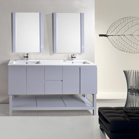 Image of Alya Bath Biscayne 60" Double Bathroom Vanity with 24" Mirrors BC-3501-60-LG-2M24