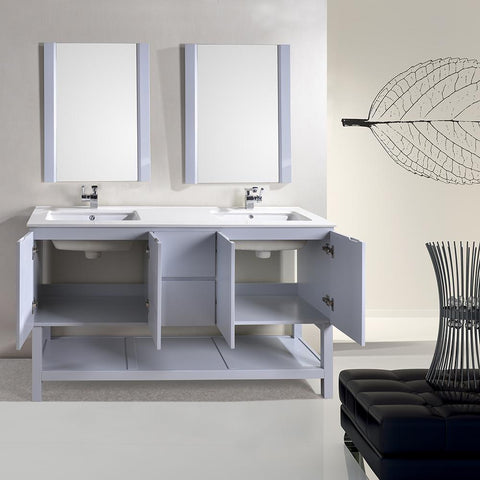 Image of Alya Bath Biscayne 60" Double Bathroom Vanity with 24" Mirrors BC-3501-60-LG-2M24