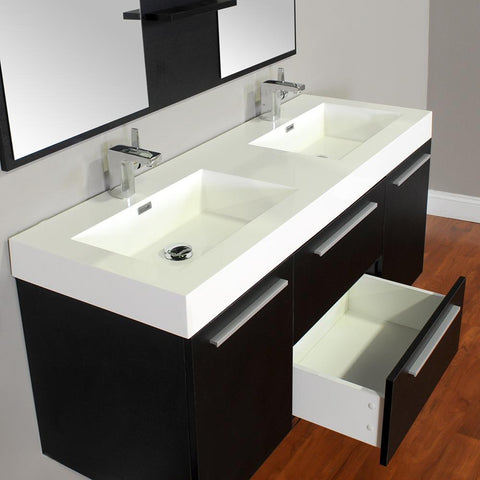 Image of Alya Bath Ripley 54" Double Wall Mount Modern Bathroom Vanity Set with Mirror AT-8047-B-D-S