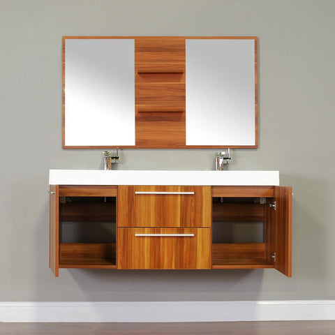 Image of Alya Bath Ripley 54" Double Wall Mount Modern Bathroom Vanity Set with Mirror AT-8047-B-D-S