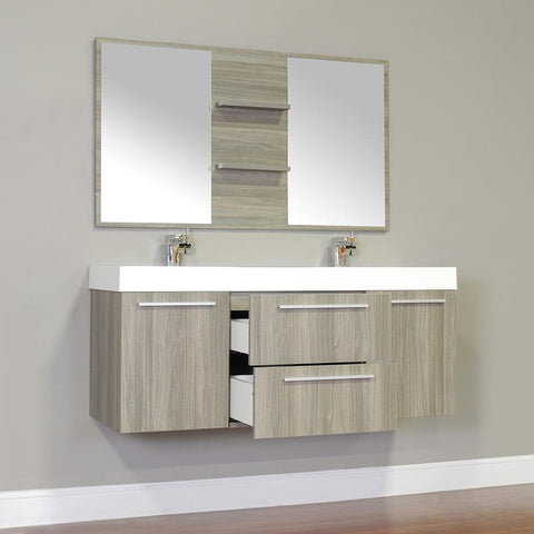 Image of Alya Bath Ripley 54" Double Wall Mount Modern Bathroom Vanity Set with Mirror AT-8047-B-D-S