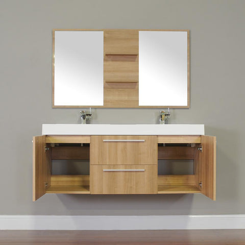 Image of Alya Bath Ripley 54" Double Wall Mount Modern Bathroom Vanity Set with Mirror AT-8047-B-D-S