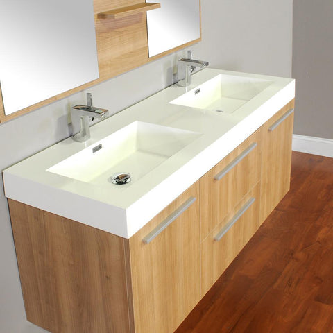 Image of Alya Bath Ripley 54" Double Wall Mount Modern Bathroom Vanity Set with Mirror AT-8047-B-D-S
