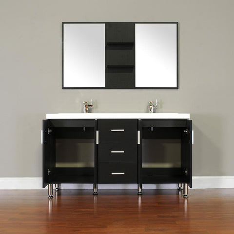 Image of Alya Bath Ripley 56" Double Modern Bathroom Vanity Wavy Sink Set with Mirror AT-8043-B-D-S