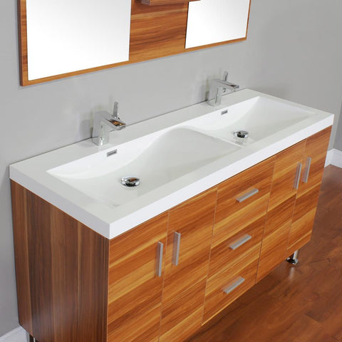 Image of Alya Bath Ripley 56" Double Modern Bathroom Vanity Wavy Sink Set with Mirror AT-8043-B-D-S