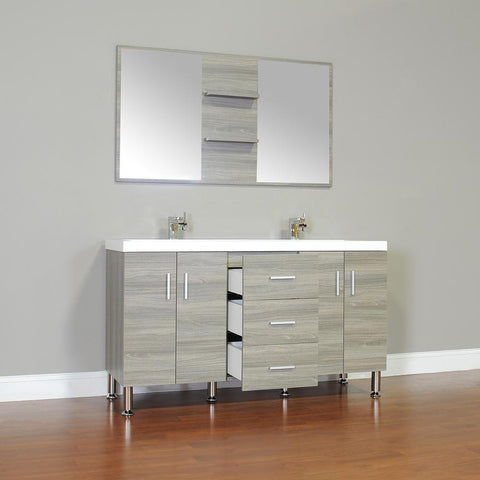 Image of Alya Bath Ripley 56" Double Modern Bathroom Vanity Wavy Sink Set with Mirror AT-8043-B-D-S