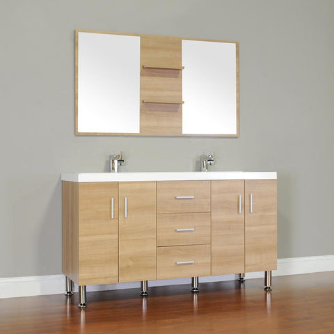 Image of Alya Bath Ripley 56" Double Modern Bathroom Vanity Wavy Sink Set with Mirror AT-8043-B-D-S