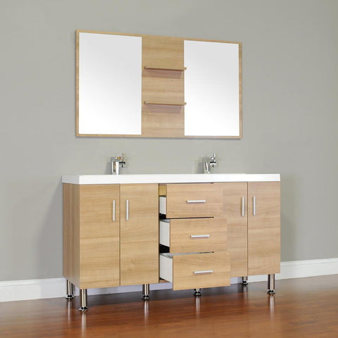 Image of Alya Bath Ripley 56" Double Modern Bathroom Vanity Wavy Sink Set with Mirror AT-8043-B-D-S