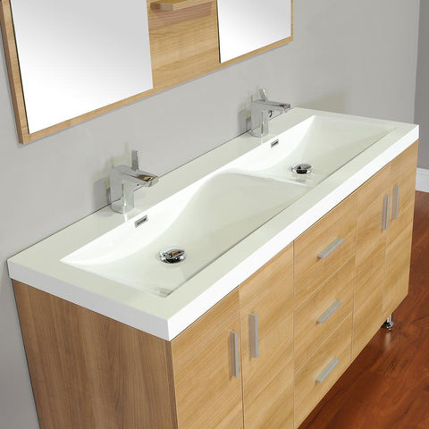 Image of Alya Bath Ripley 56" Double Modern Bathroom Vanity Wavy Sink Set with Mirror AT-8043-B-D-S