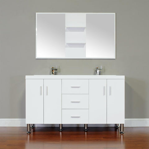 Image of Alya Bath Ripley 56" Double Modern Bathroom Vanity Wavy Sink Set with Mirror AT-8043-B-D-S