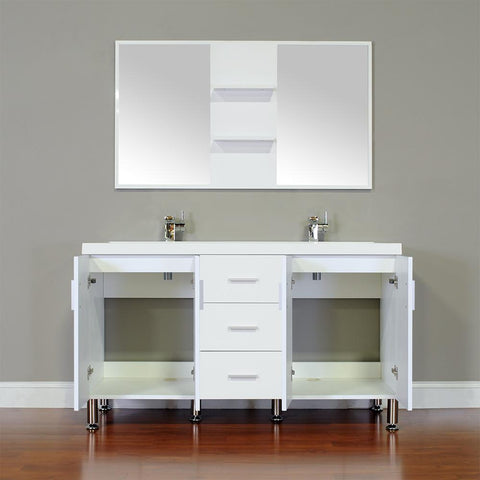 Image of Alya Bath Ripley 56" Double Modern Bathroom Vanity Wavy Sink Set with Mirror AT-8043-B-D-S