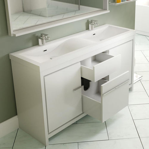 Image of Alya Bath Ripley 57" Double Modern Bathroom Vanity Set AT-8060-57-W-S