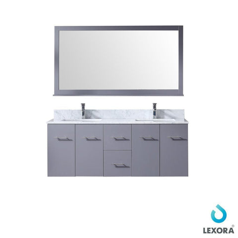 Image of Amelie 60" Dark Grey Double Vanity | White Carrara Marble Top | White Square Sinks and 60" Mirror