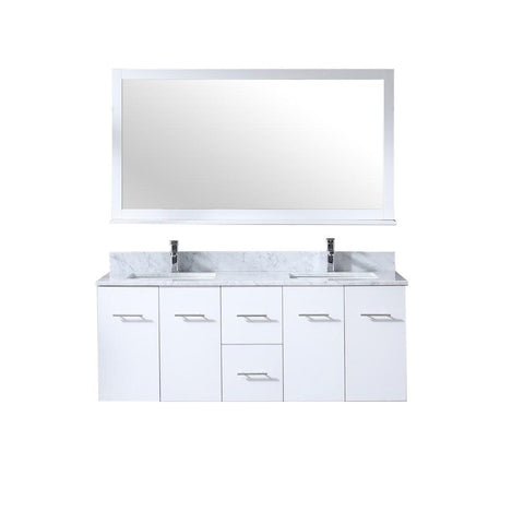 Image of Amelie 60" White Double Vanity | White Carrara Marble Top | White Square Sinks and 60" Mirror