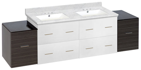 Image of American Imaginations Xena 74.5-in. W Wall Mount White-Dawn Grey Vanity Set For 3H4-in. Drilling Bianca Carara Top White UM Sink AI-20153