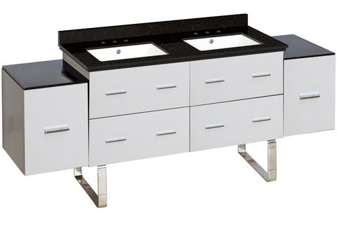 Image of American Imaginations Xena 74-in. W Floor Mount White Vanity Set For 3H8-in. Drilling Black Galaxy Top White UM Sink AI-19070