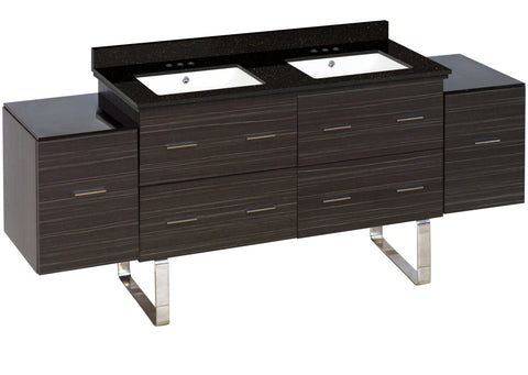 Image of American Imaginations Xena 75.5-in. W Floor Mount Dawn Grey Vanity Set For 3H4-in. Drilling Black Galaxy Top White UM Sink AI-19042