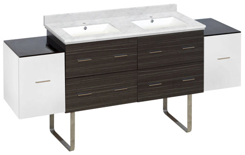 Image of American Imaginations Xena 76-in. W Floor Mount White-Dawn Grey Vanity Set For 1 Hole Drilling Bianca Carara Top White UM Sink AI-20130