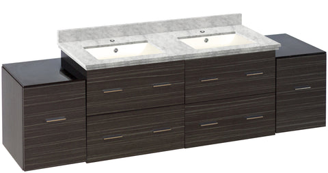 Image of American Imaginations Xena 76-in. W Wall Mount Dawn Grey Vanity Set For 1 Hole Drilling Bianca Carara Top Biscuit UM Sink AI-19018