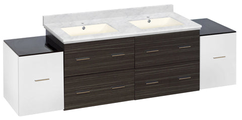 Image of American Imaginations Xena 76-in. W Wall Mount White-Dawn Grey Vanity Set For 1 Hole Drilling Bianca Carara Top Biscuit UM Sink AI-20110