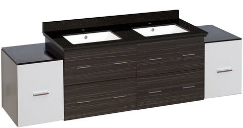 Image of American Imaginations Xena 76-in. W Wall Mount White-Dawn Grey Vanity Set For 1 Hole Drilling Black Galaxy Top White UM Sink AI-20121