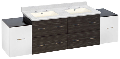 Image of American Imaginations Xena 76-in. W Wall Mount White-Dawn Grey Vanity Set For 3H8-in. Drilling Bianca Carara Top Biscuit UM Sink AI-20114