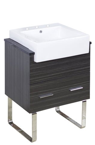 Image of American Imaginations Xena Farmhouse 25.25-in. W Floor Mount Dawn Grey Vanity Set For 3H8-in. Drilling Black Galaxy Top AI-1546