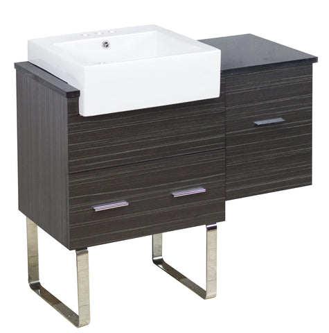 Image of American Imaginations Xena Farmhouse 36.75-in. W Floor Mount Dawn Grey Vanity Set For 3H4-in. Drilling Black Galaxy Top AI-1549